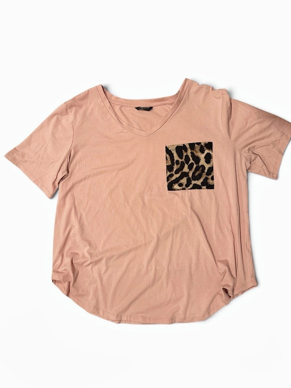 SHEIN Leopard Pocket Short Sleeve Tee Pink & Brown Medium